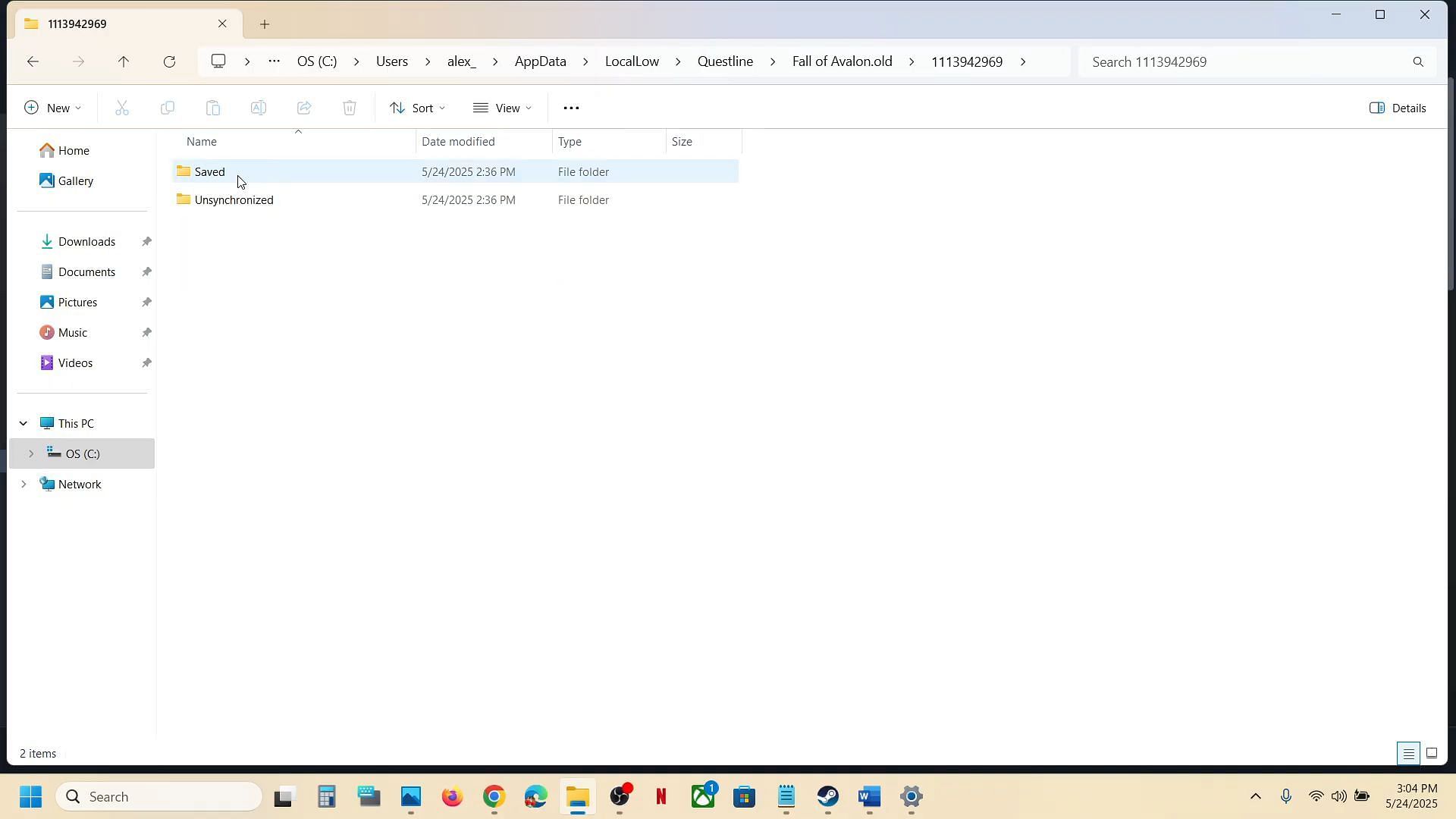 Tainted Grail: The Fall of Avalon Save location (Image via Windows)